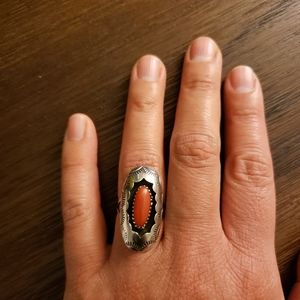 Vintage Sterling Silver Coral Ring